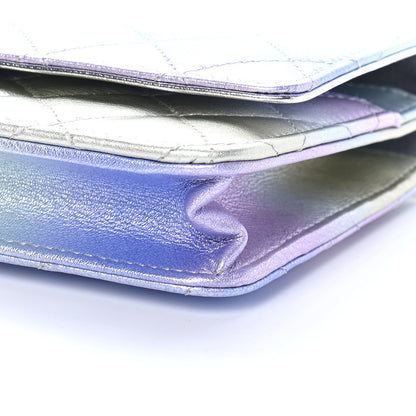 Chanel Gradient Metallic Calfskin Quilted Wallet On Chain WOC Silver Blue Yellow Purple 9 of 10