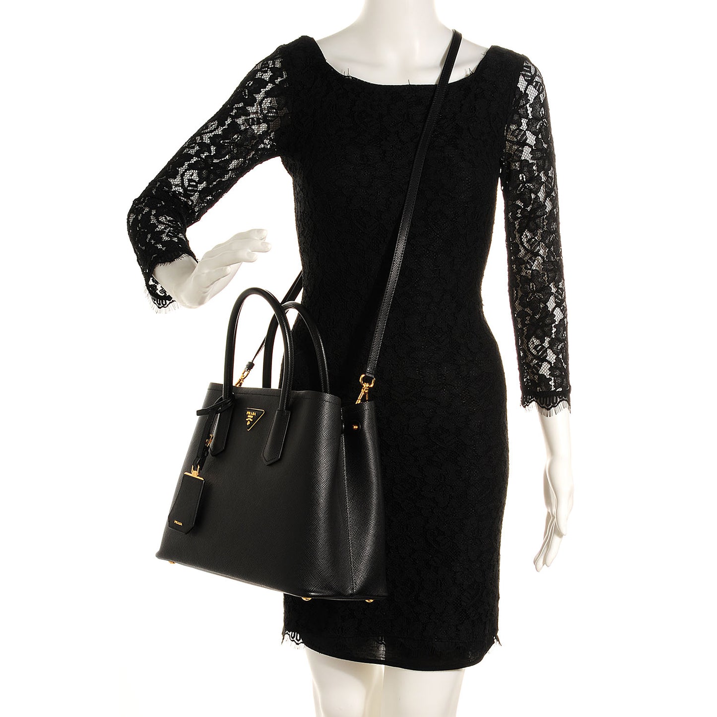 Saffiano Cuir Small Double Bag Nero Black