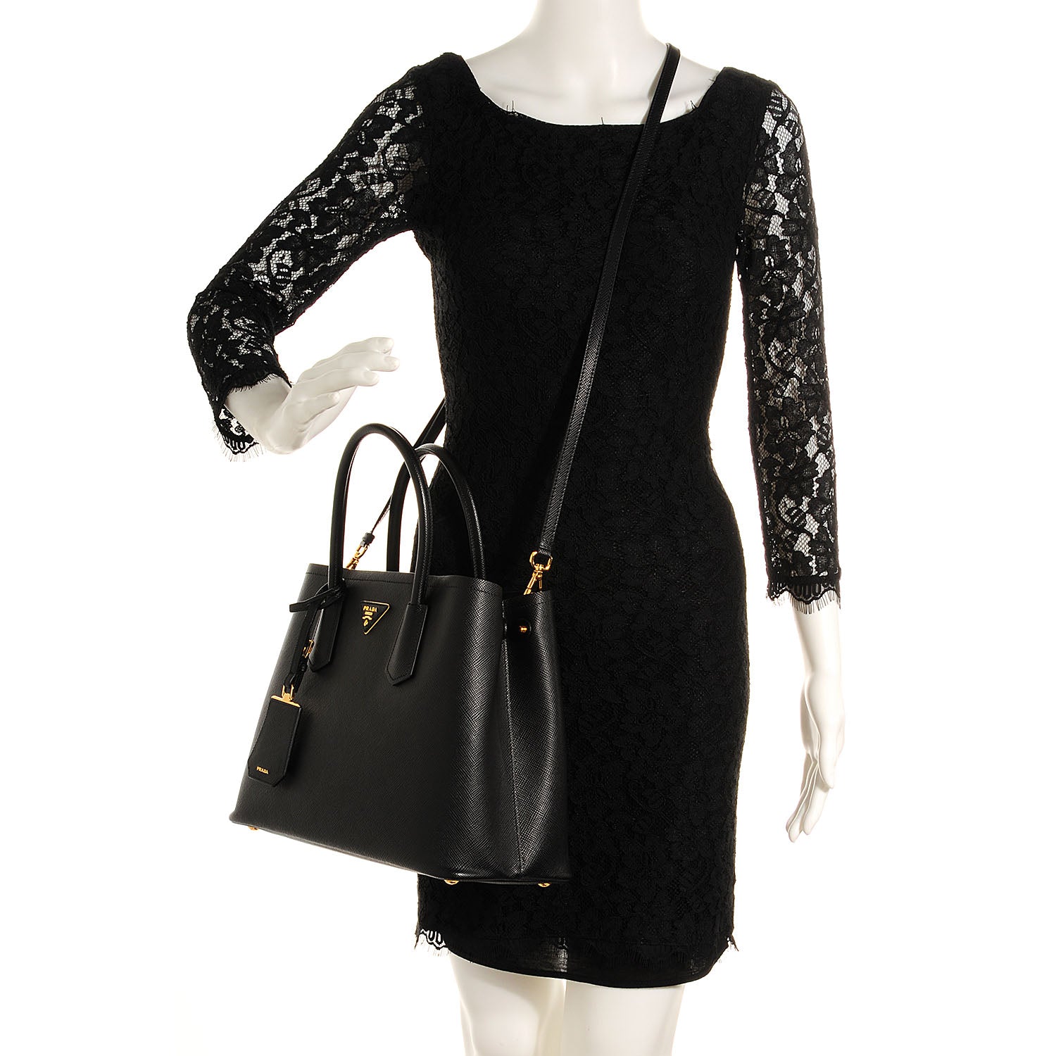 Prada Saffiano Cuir Small Double Bag Nero Black 2 of 9