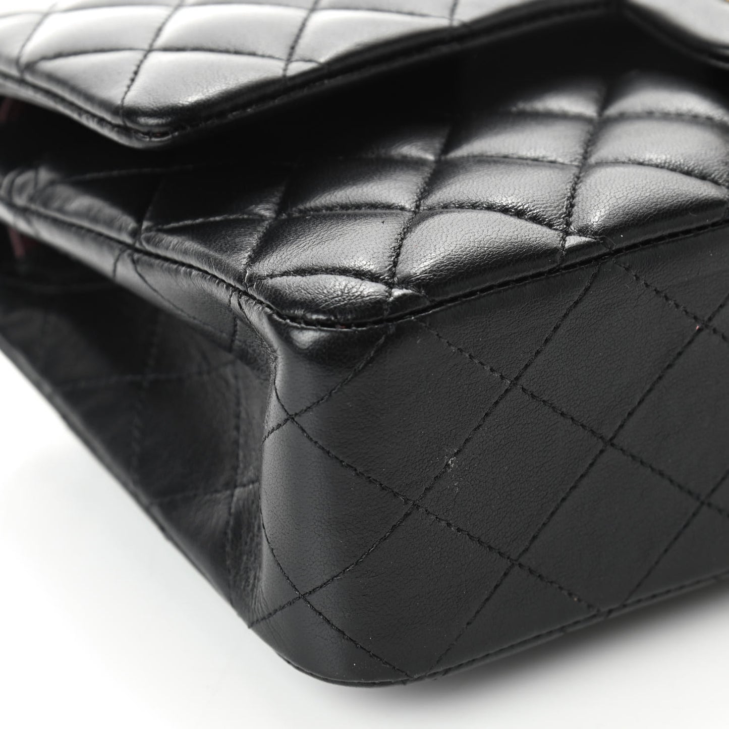 Lambskin Quilted Medium Double Flap Black