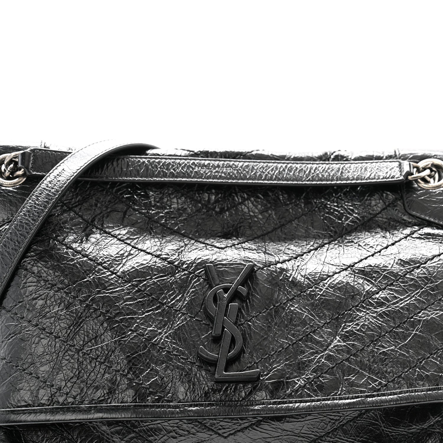 Saint Laurent Crinkled Calfskin Matelasse Monogram Medium Niki Chain Satchel Black 8 of 10