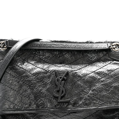 Saint Laurent Crinkled Calfskin Matelasse Monogram Medium Niki Chain Satchel Black 8 of 10