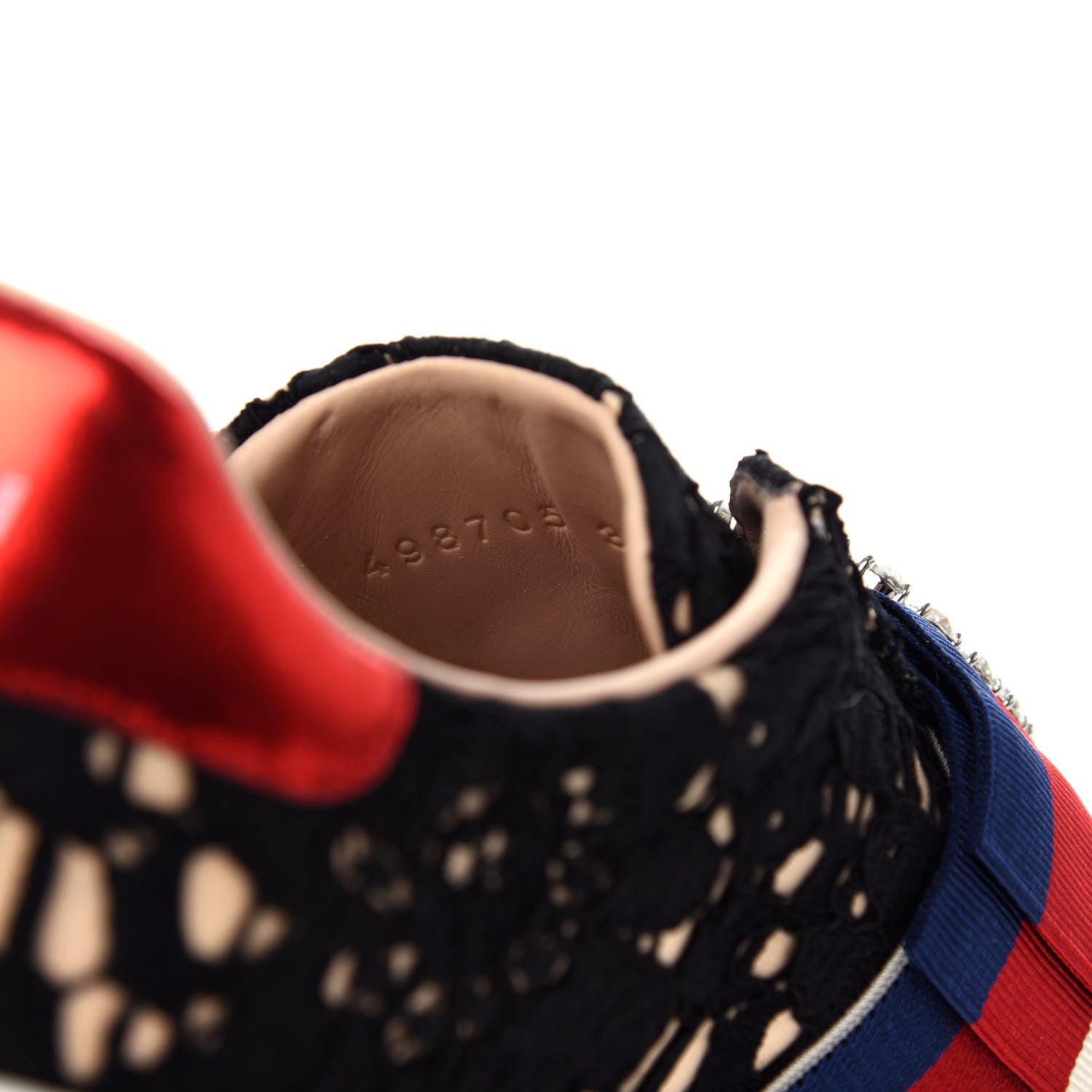 Gucci Lace Crystal Sylvie Web Flower Leaf Womens Ace Sneakers 36 Black Tan Beige 10 of 12