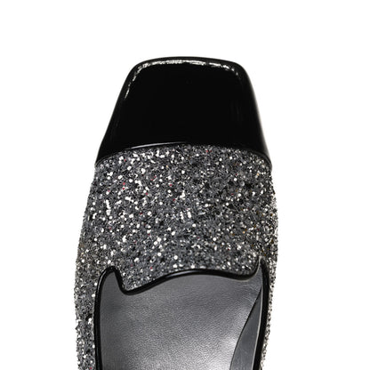 Chanel Glitter Fabric Patent Calfskin Mocassin Loafers 36.5 Black Silver 11 of 12