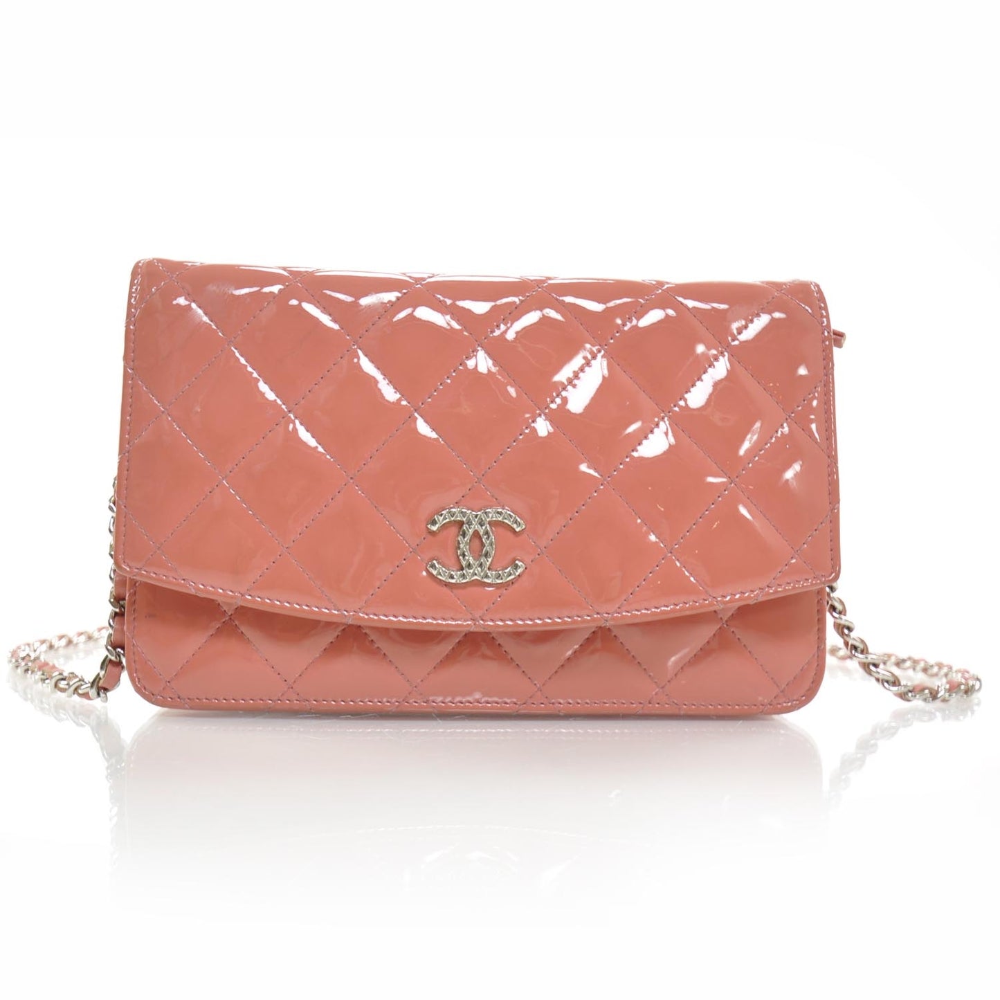 Patent Quilted Wallet On Chain WOC Coral