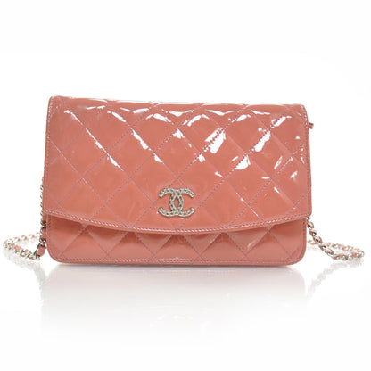Chanel Patent Quilted Wallet On Chain WOC Coral 1 of 10
