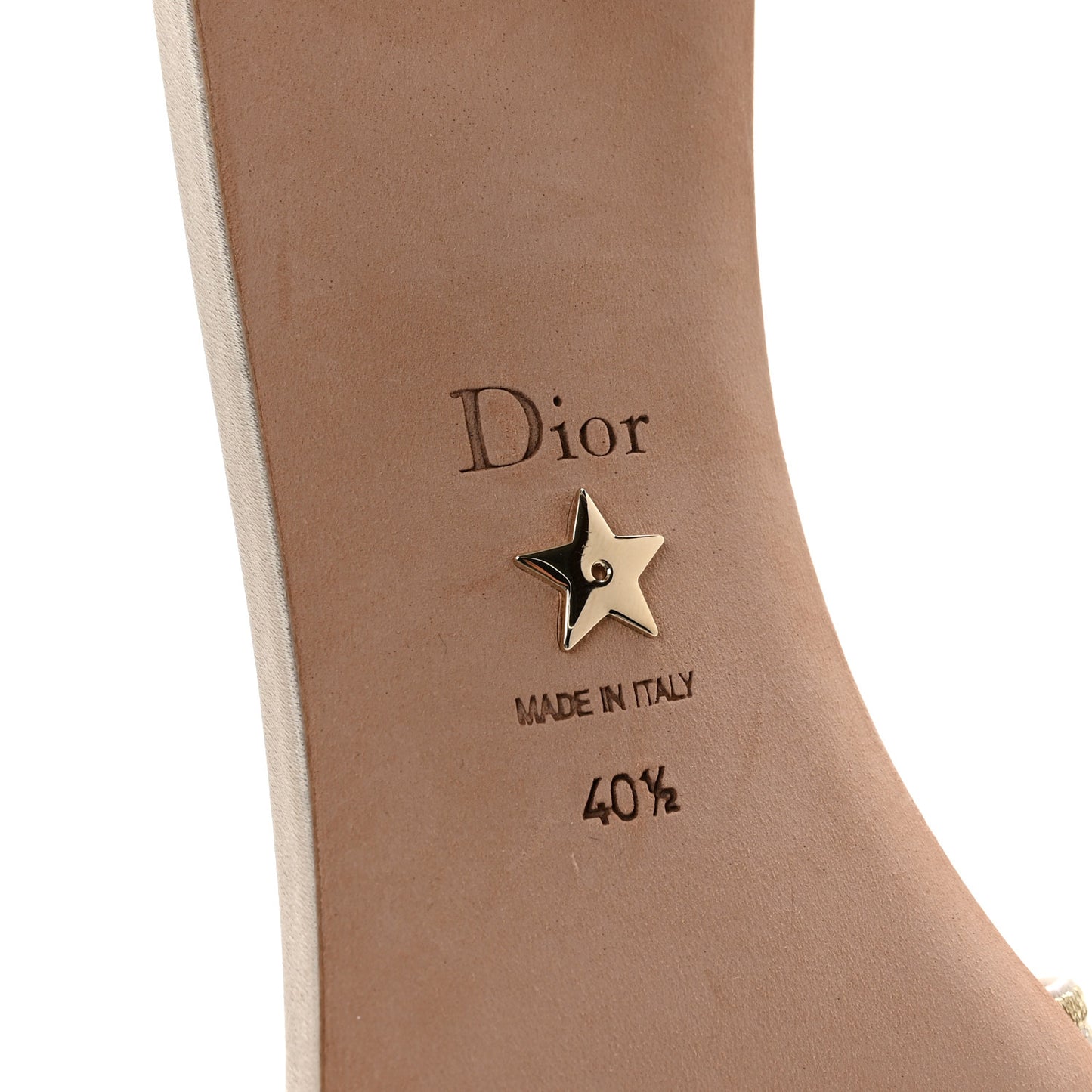 Metallic Satin Embroidered Dway 35mm Slide Sandals 40.5 Pale Gold