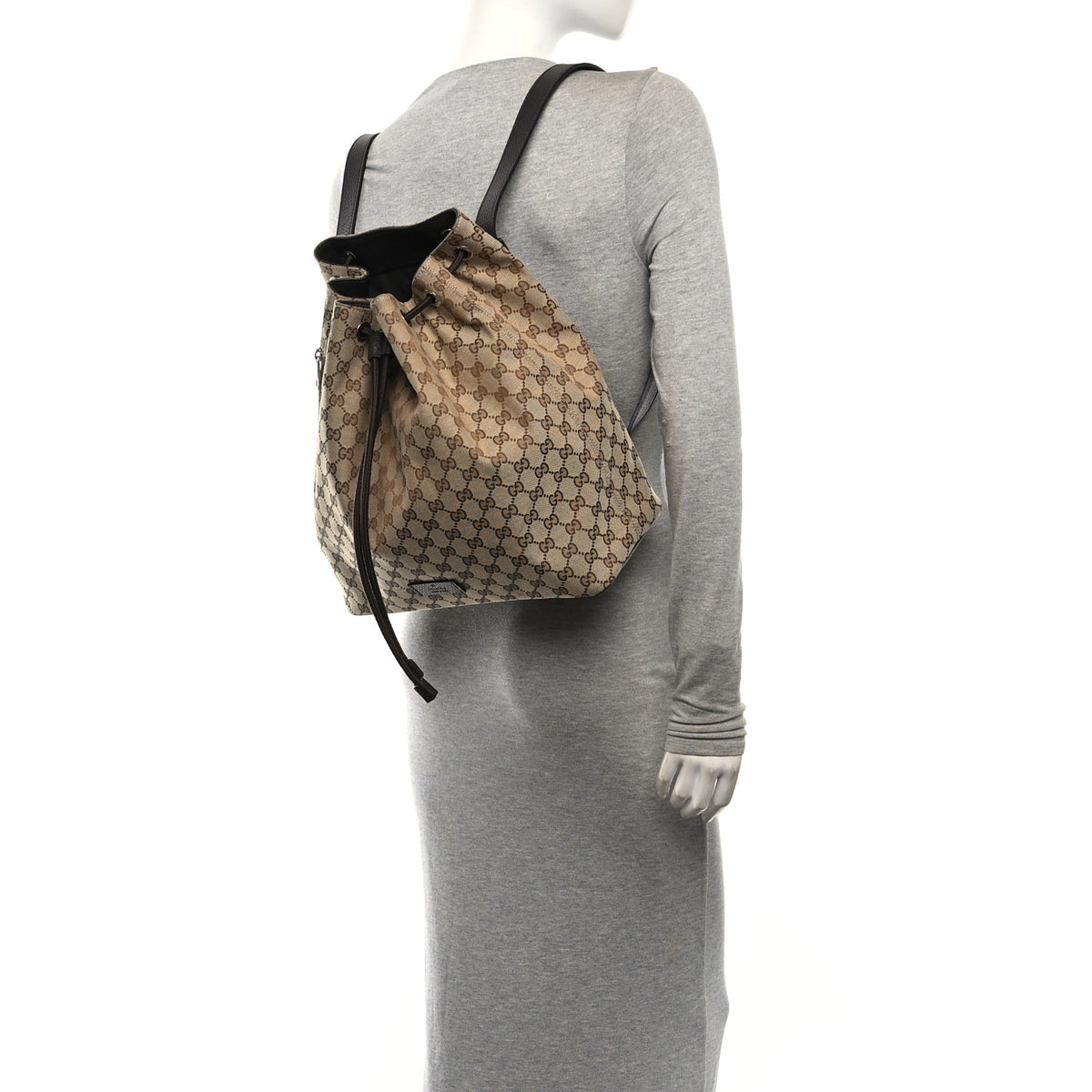 Monogram Dollar Calfskin O Drawstring Backpack Beige Ebony Testa di Moro Dark Chocolate