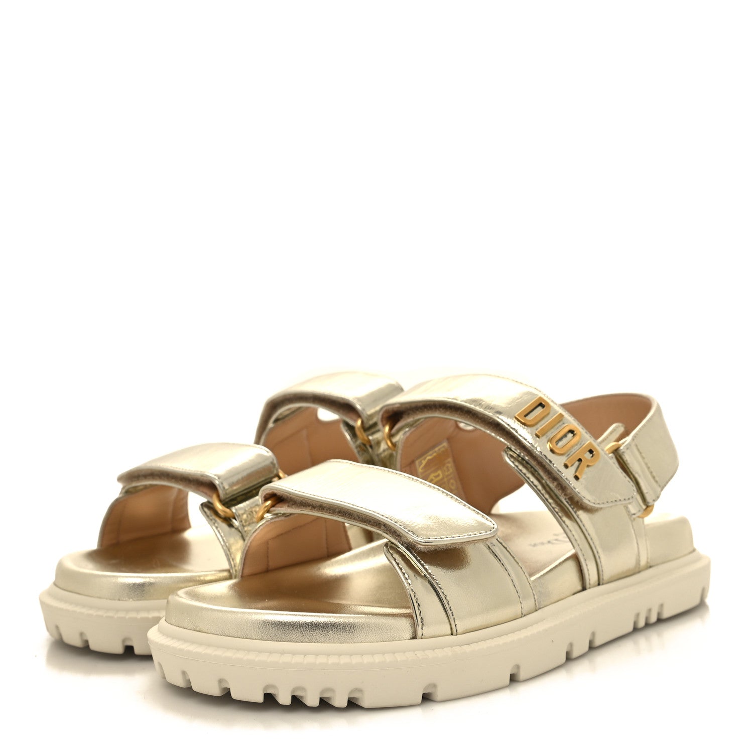 Christian Dior Laminated Crinkled Calfskin Dioract Sandals 36.5 Pale Gold 3 of 8