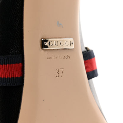 Gucci Malaga Kid Sylvie Web Cross Strap Mid-Heel Slides 37 Black 6 of 9