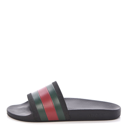 Gucci Rubber Web Mens Pool Slide Sandals 8 Black Green Red 1 of 6