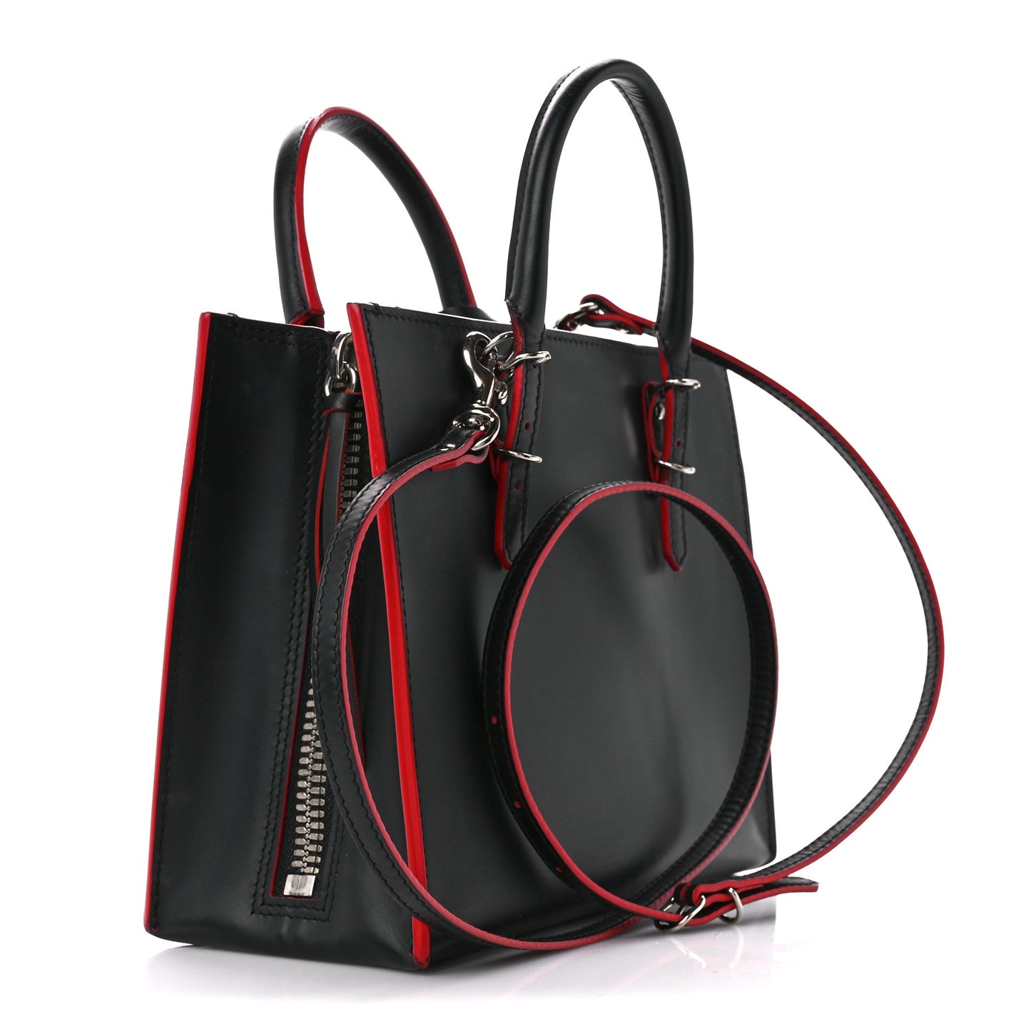 Rubberized Calfskin Papier Mini A4 Zip Around Tote Black Red