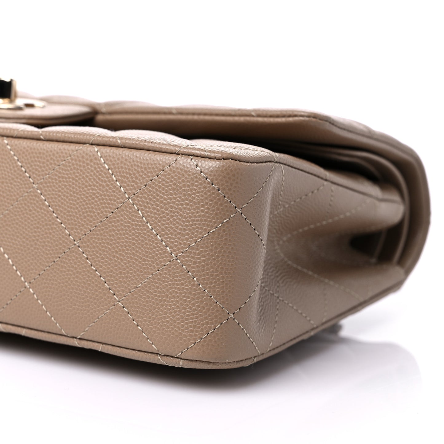 Caviar Quilted Medium Double Flap Dark Beige