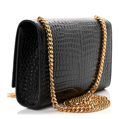 Saint Laurent Calfskin Crocodile Embossed Small Classic Monogram Kate Tassel Satchel Black 3 of 10