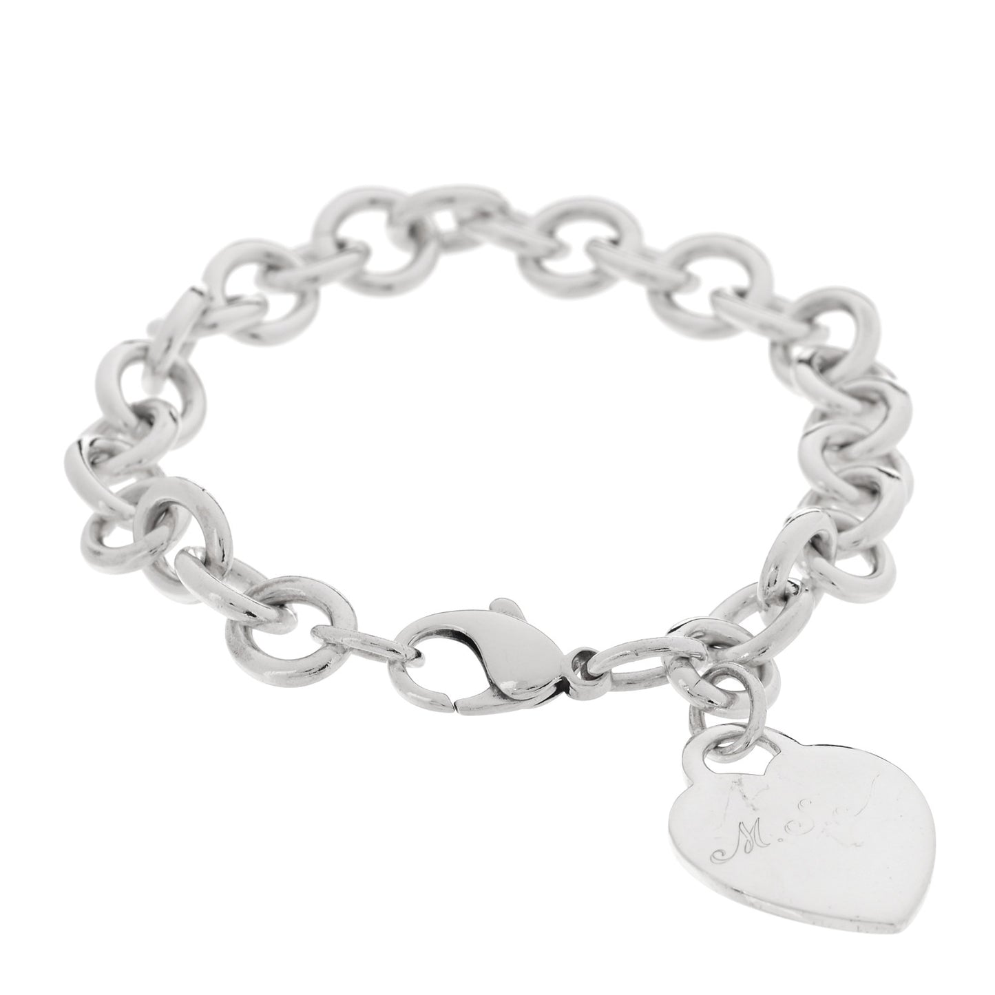 Sterling Silver Heart Tag Charm Bracelet