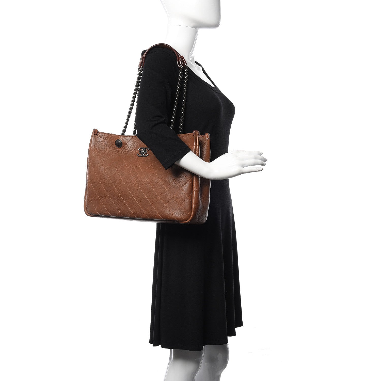 Chanel Calfskin Stitched Shopping Tote Brown 2 of 10