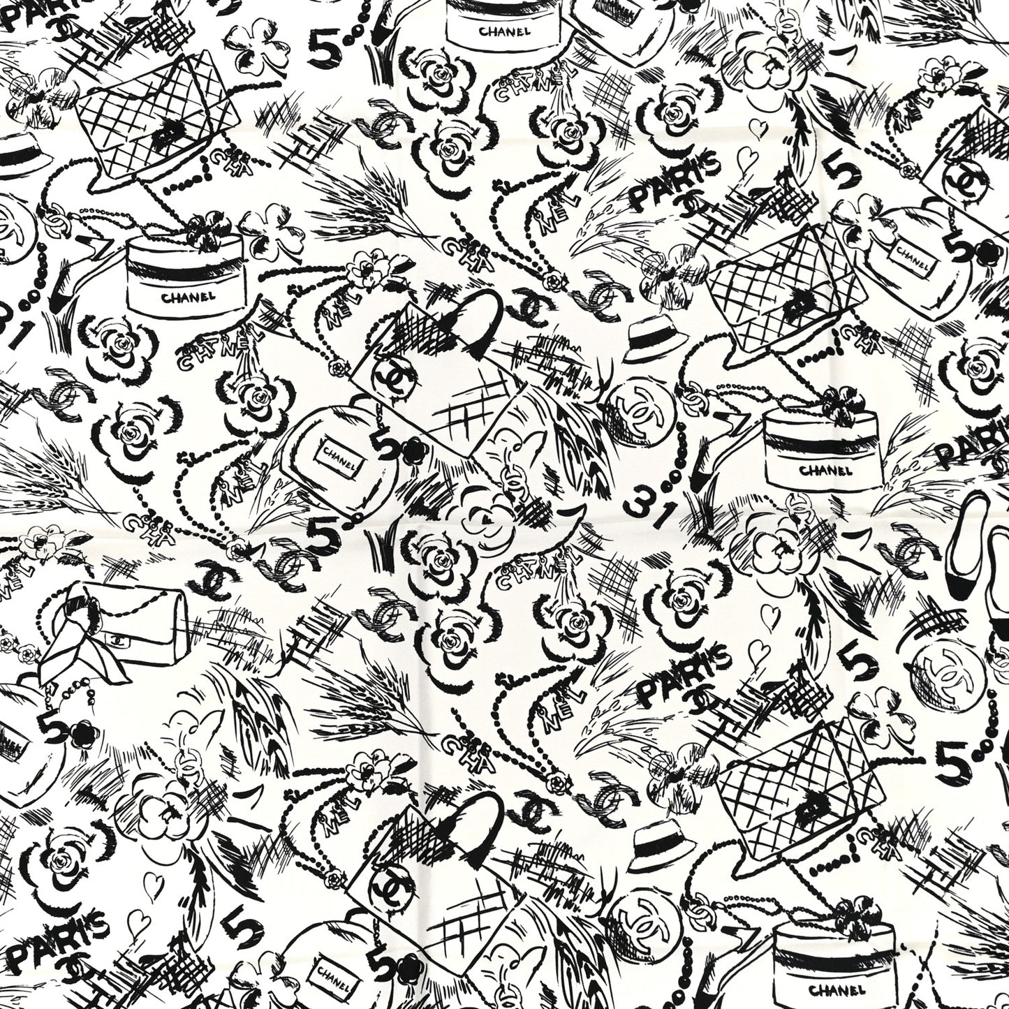 Silk Square Scarf White Black