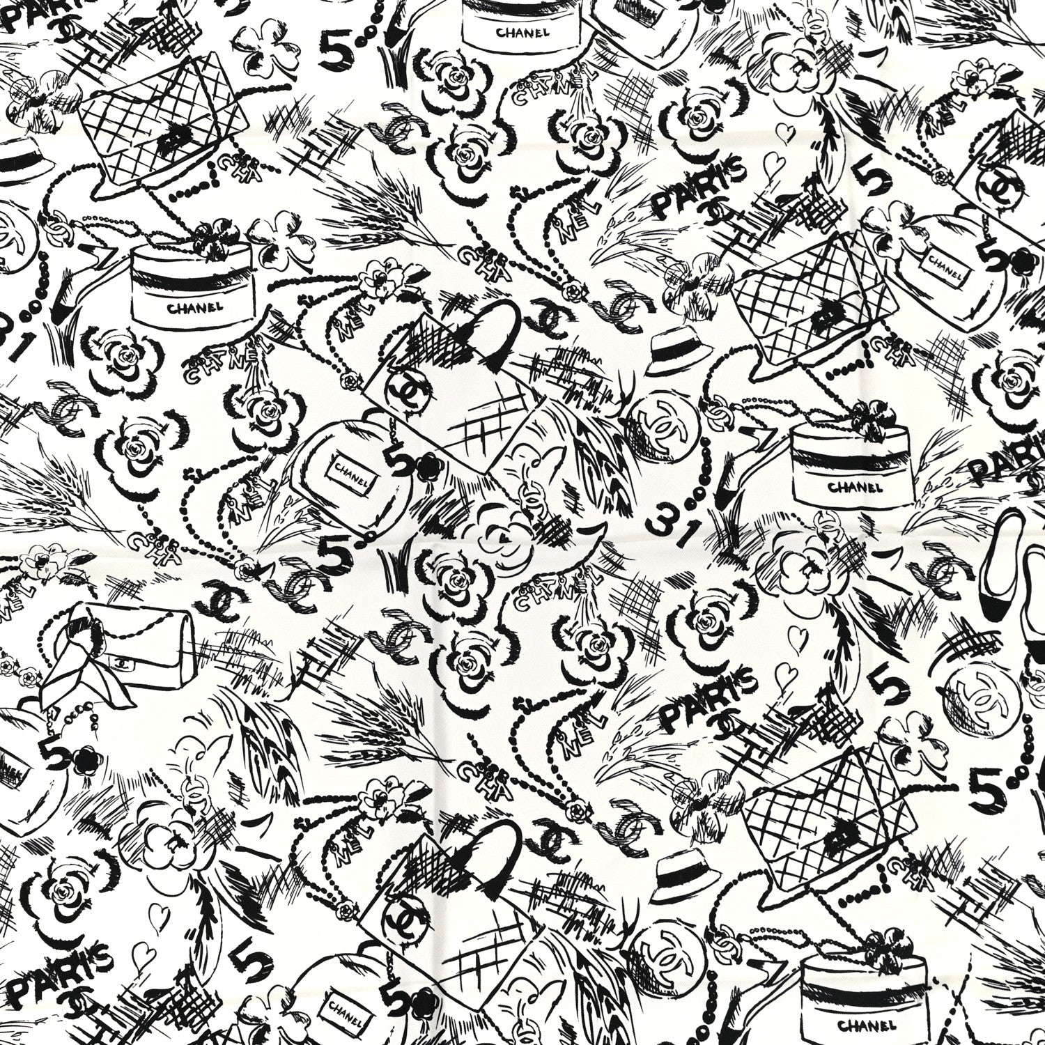 Chanel Silk Square Scarf White Black 4 of 4