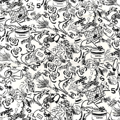 Chanel Silk Square Scarf White Black 4 of 4