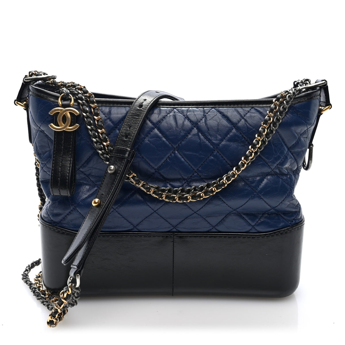 Chanel Aged Calfskin Quilted Medium Gabrielle Hobo Navy Black 1 of 10