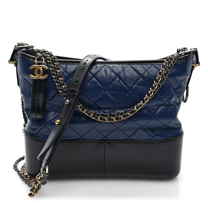 Chanel Aged Calfskin Quilted Medium Gabrielle Hobo Navy Black 1 of 10