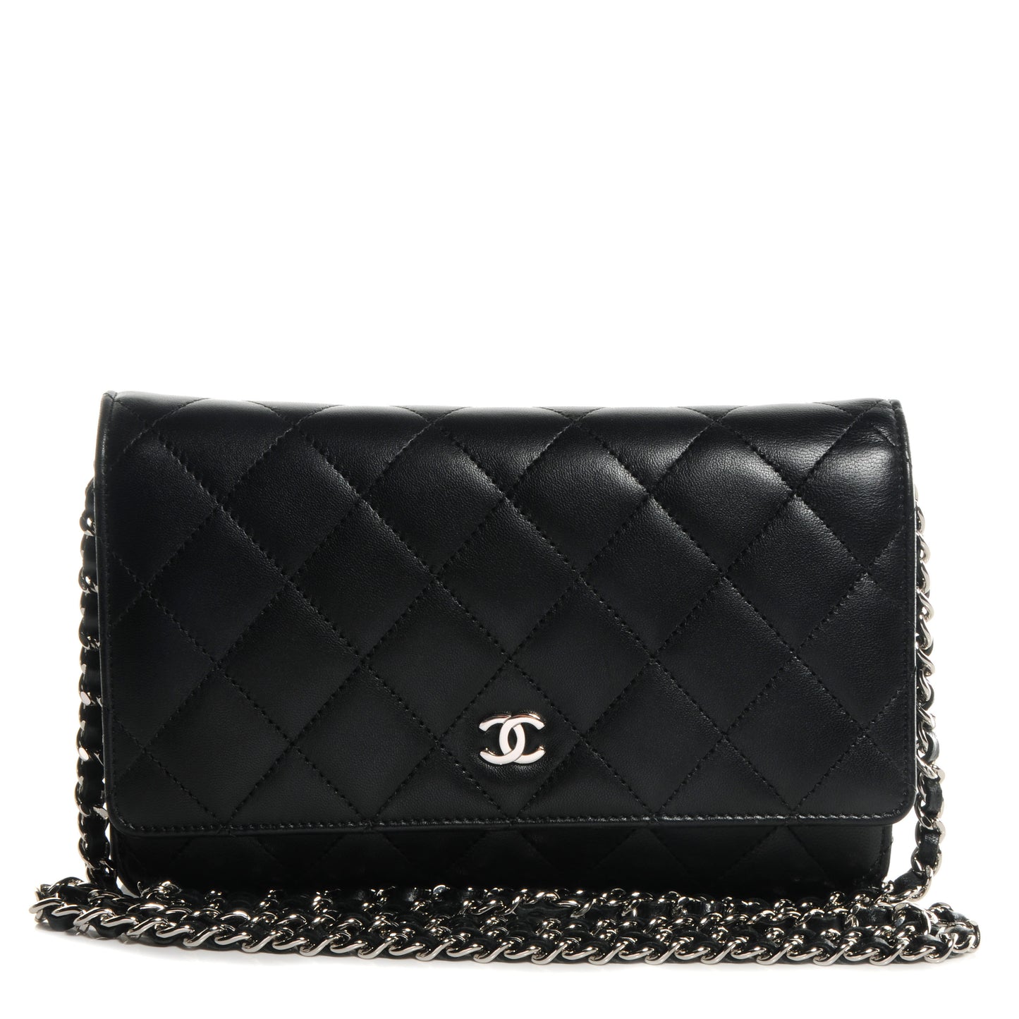 Lambskin Quilted Wallet On Chain WOC Black