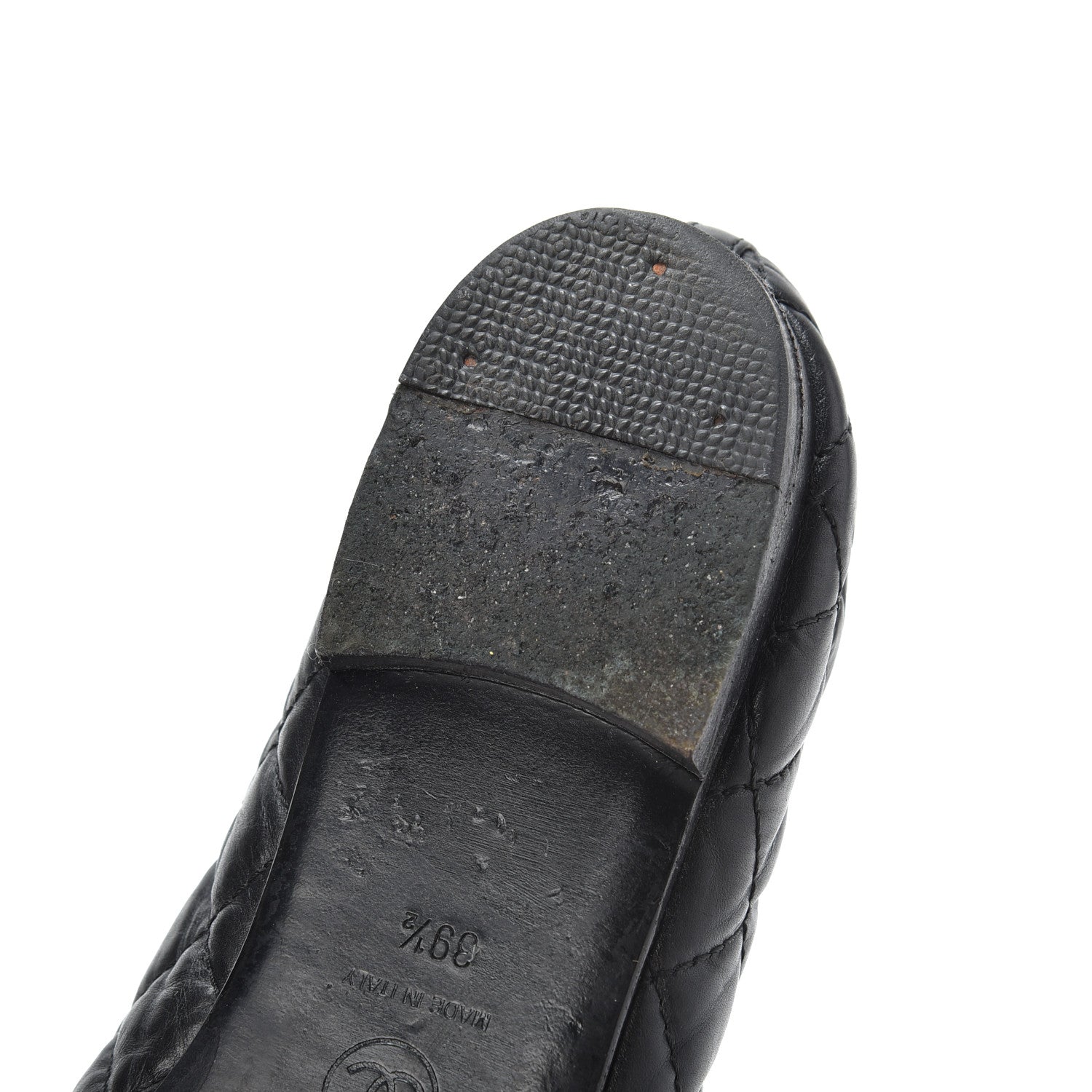 Chanel Aged Calfskin Quilted CC Cap Toe Ballerina Flats 39.5 Black 10 of 21