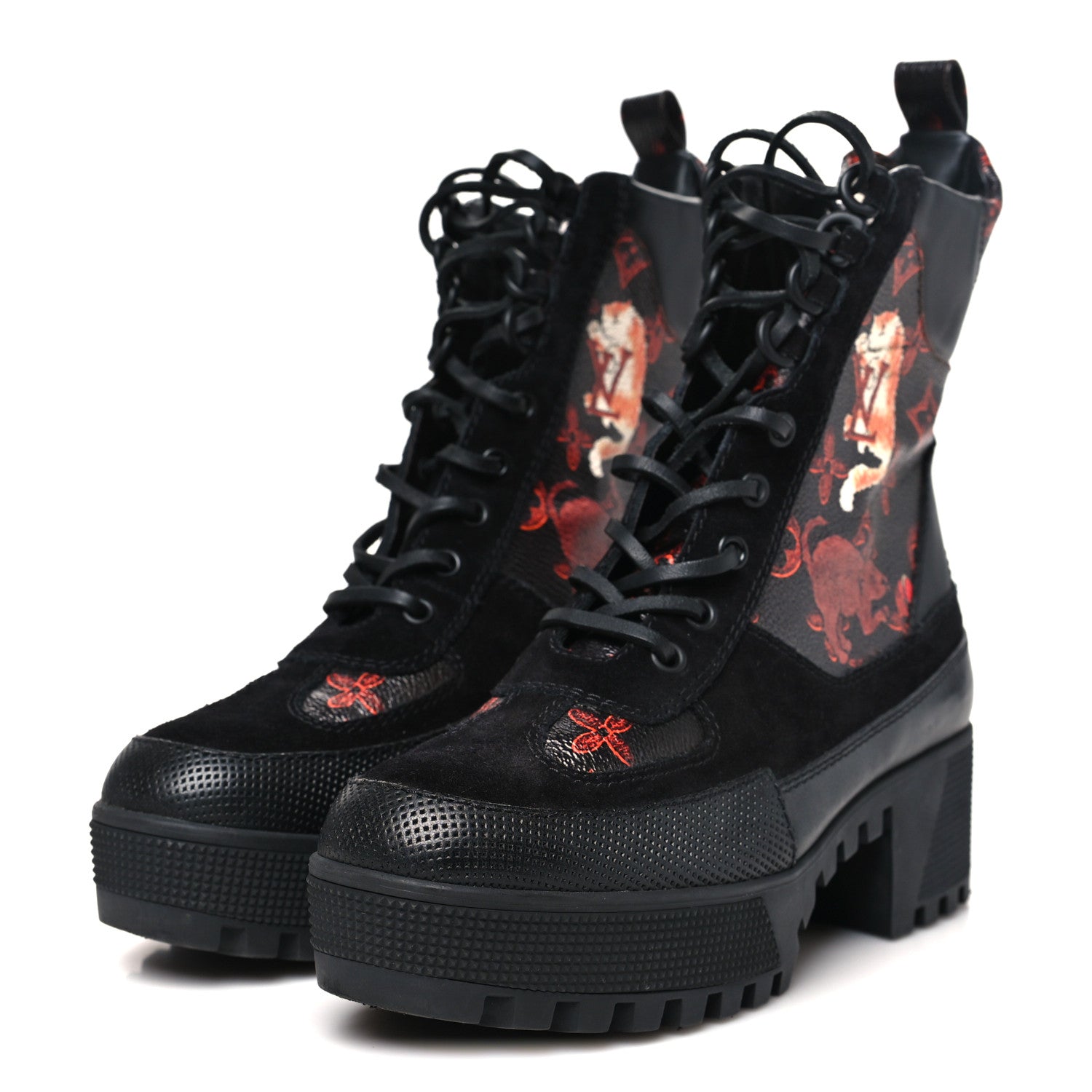 Louis Vuitton Suede Calfskin Catogram Laureate Platform Desert Boots 37 Black Marron 4 of 10