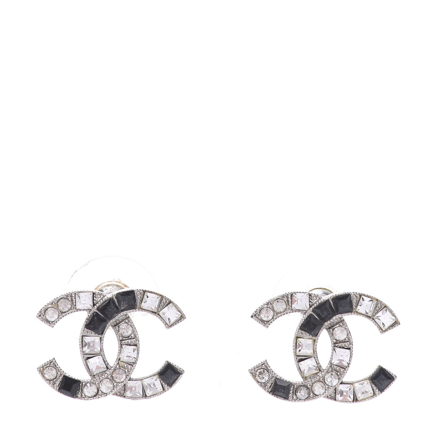 Baguette Crystal CC Earrings Silver Black