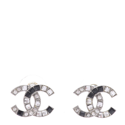 Chanel Baguette Crystal CC Earrings Silver Black 1 of 5