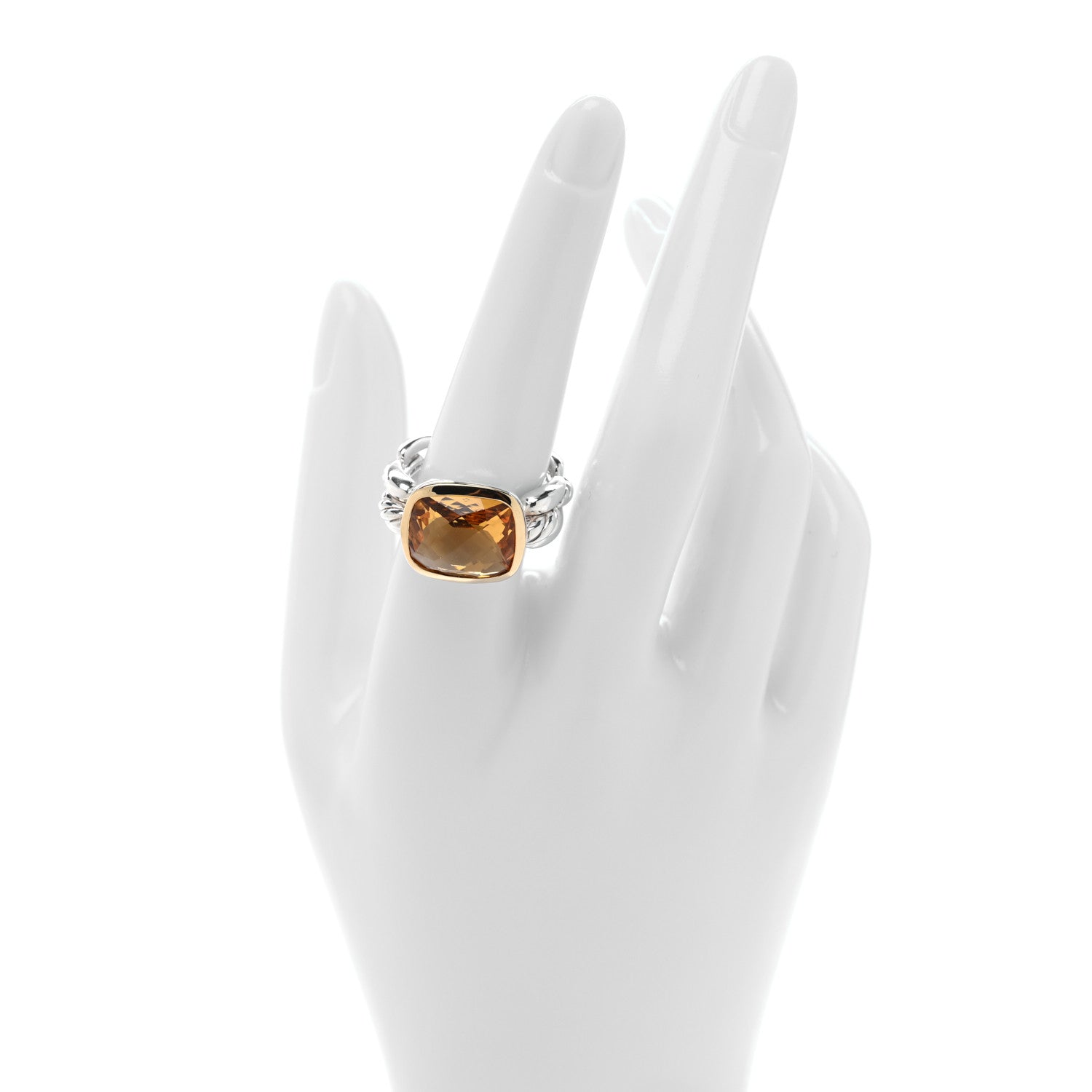 David Yurman Sterling Silver 18K Yellow Gold Citrine Wellesley Link Ring 58 8.25 2 of 4