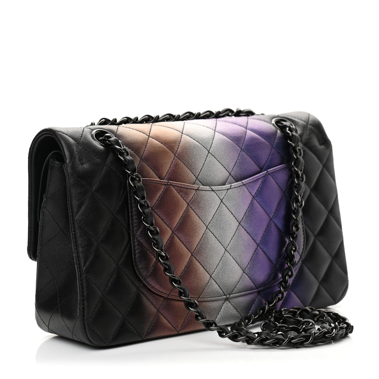 Calfskin Quilted Ombre Medium Double Flap Black