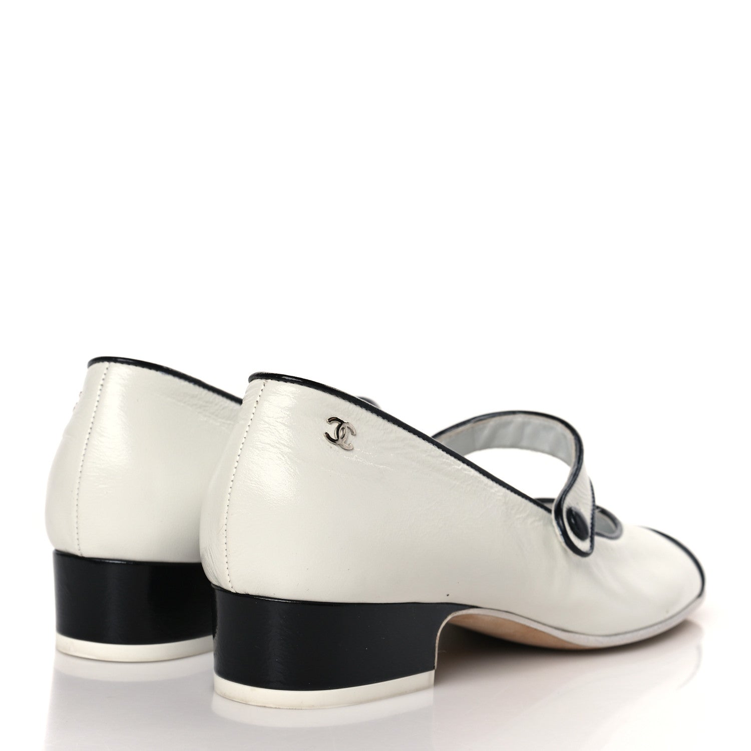 Chanel Patent Calfskin Mary Jane Strap Pumps 39 Black White 4 of 9