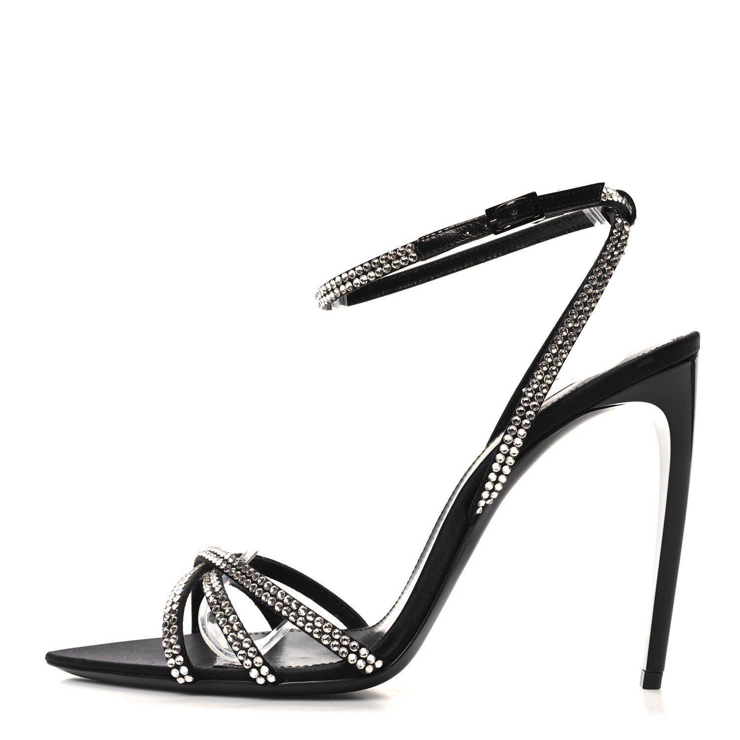 Saint Laurent Satin Crystal Ava 105 Sandals 38.5 Black 1 of 8