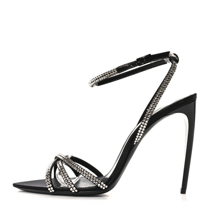 Saint Laurent Satin Crystal Ava 105 Sandals 38.5 Black 1 of 8
