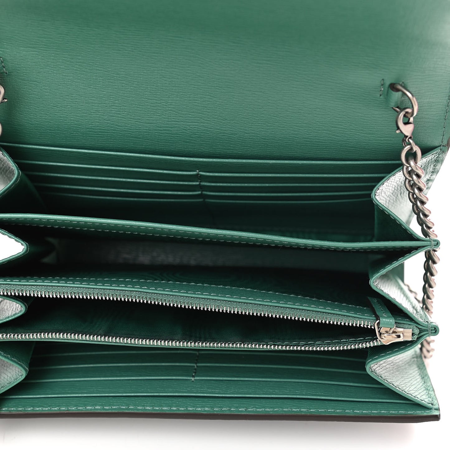 Textured Calfskin Crystal Garden Dionysus Chain Wallet Forest Green Print