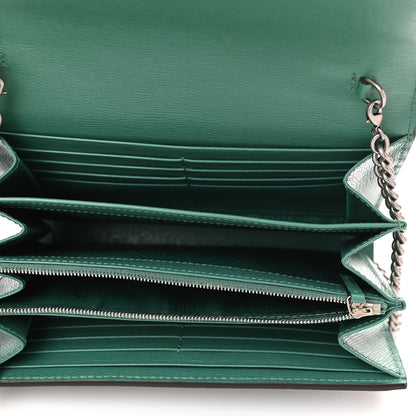 Gucci Textured Calfskin Crystal Garden Dionysus Chain Wallet Forest Green Print 5 of 12