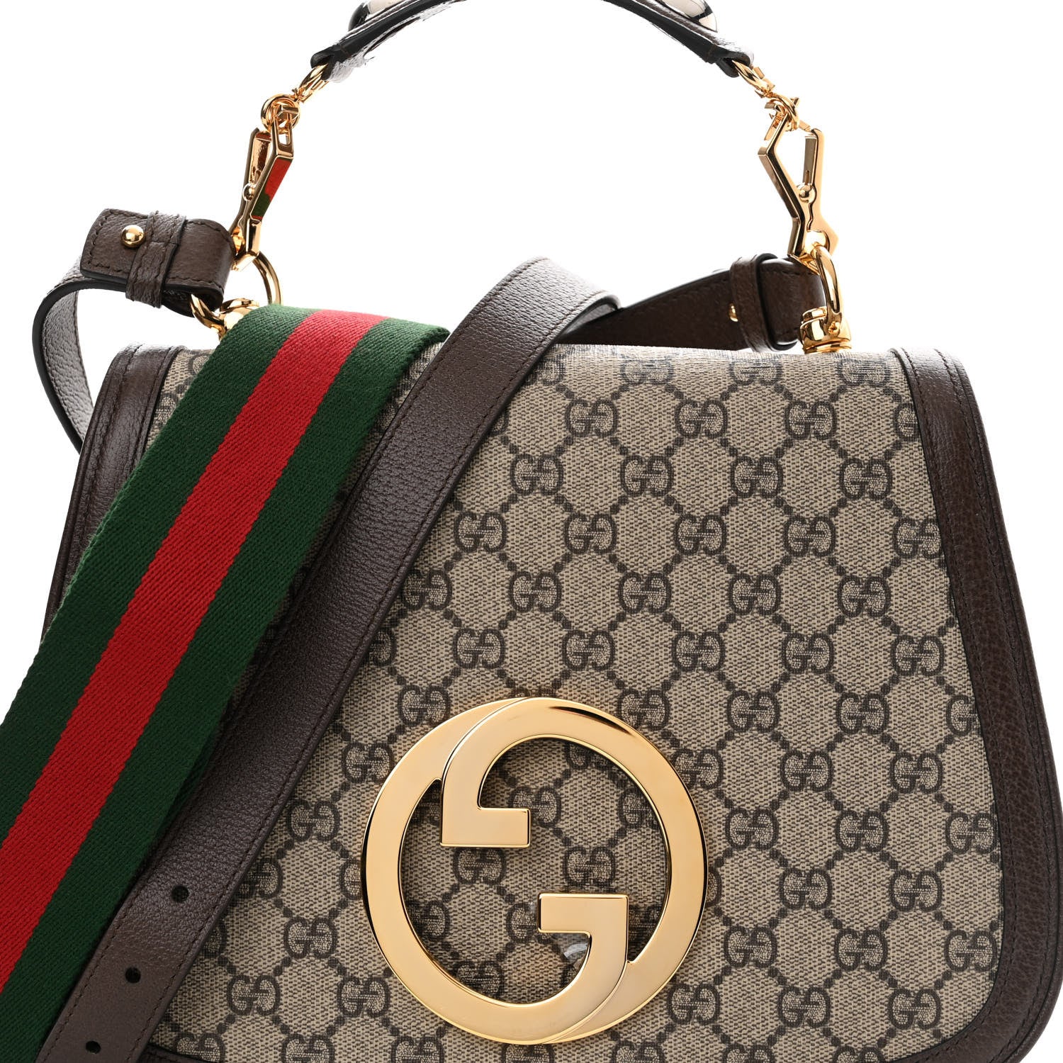 Gucci GG Supreme Monogram Textured Dollar Calfskin Web Medium Blondie Top Handle Shoulder Flap Bag Beige Ebony New Acero 8 of 10