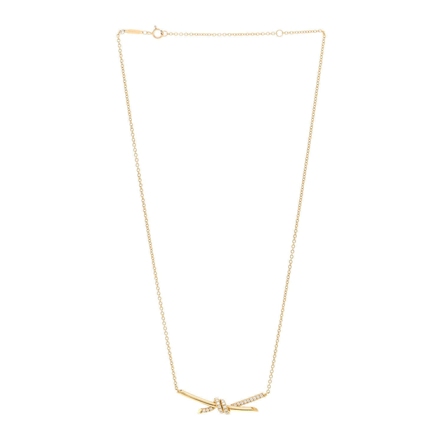 Tiffany 18K Yellow Gold Diamond Knot Necklace 3 of 5