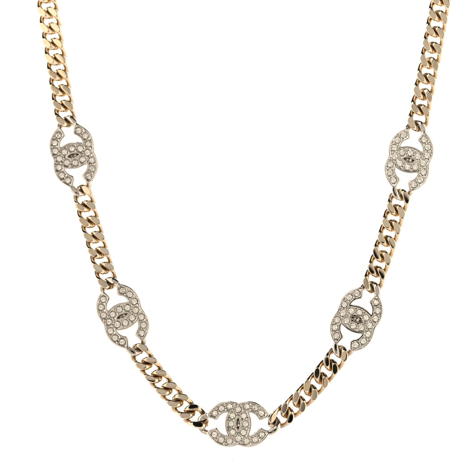 Chanel Crystal Chain CC Choker Gold Silver 1 of 5