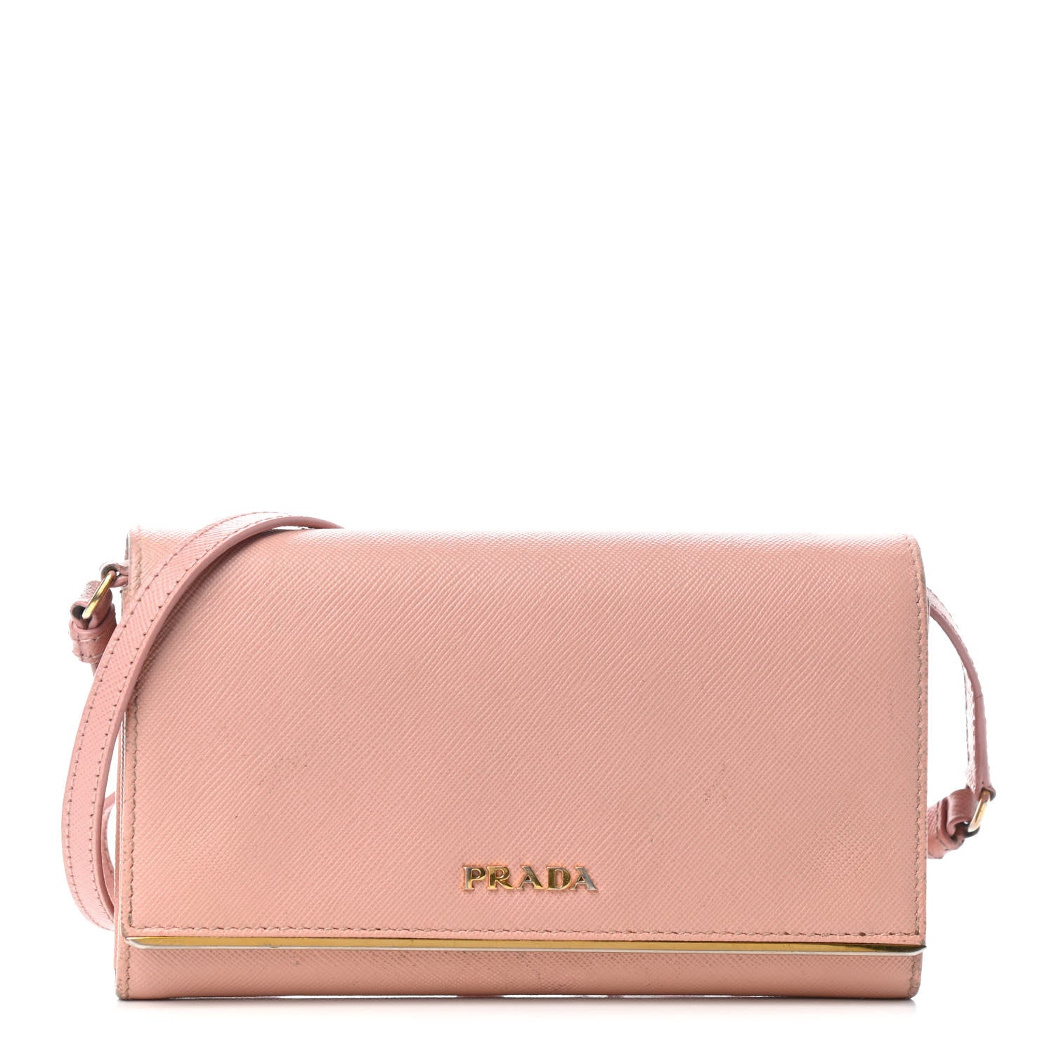 Prada Saffiano Metal Bar Flap Wallet with Strap Orchidea 1 of 5