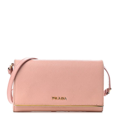 Prada Saffiano Metal Bar Flap Wallet with Strap Orchidea 1 of 5