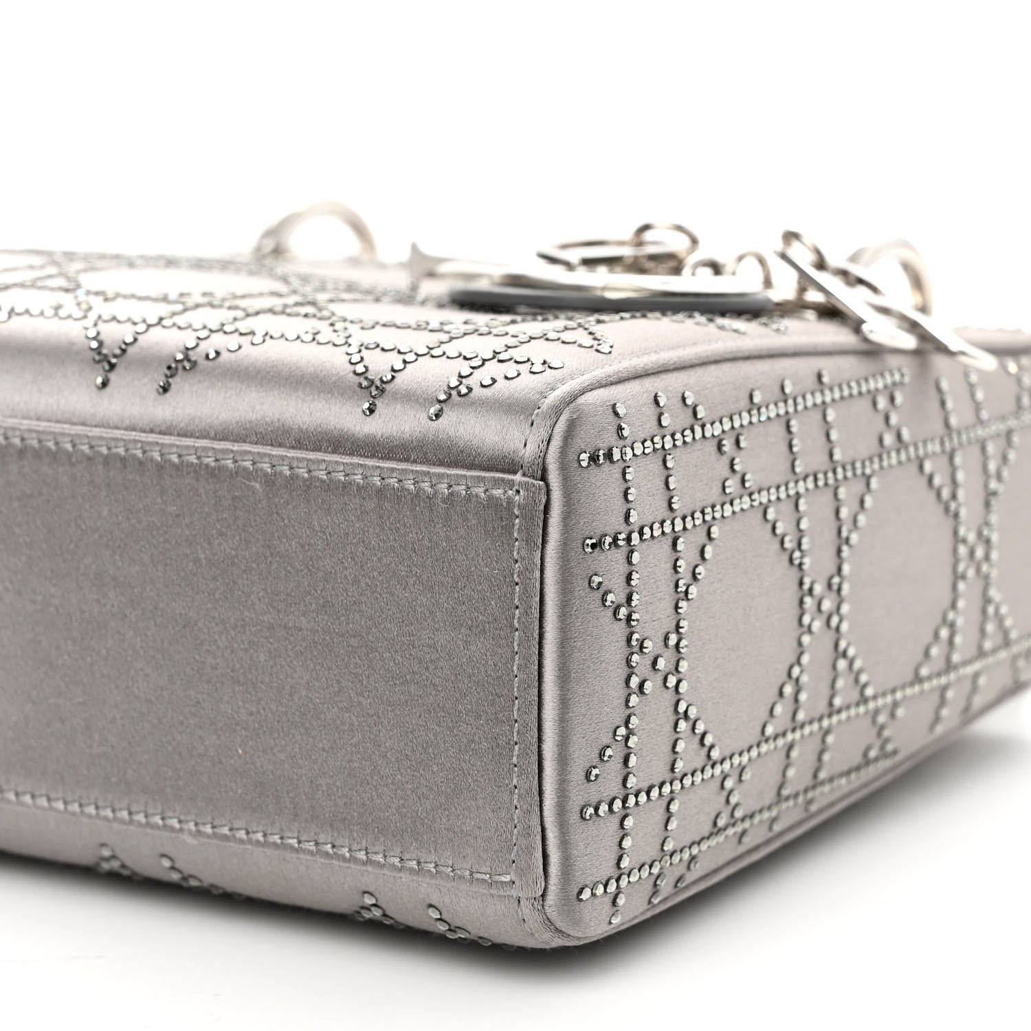 Christian Dior Satin Crystal Cannage Mini Lady Dior Gray 9 of 13