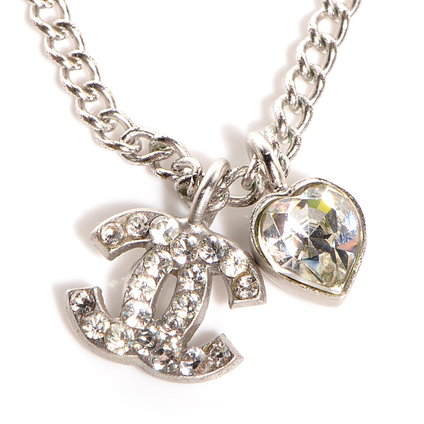 Crystal Mini Heart CC Necklace Silver