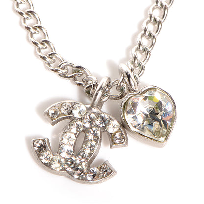 Chanel Crystal Mini Heart CC Necklace Silver 3 of 6