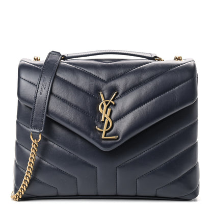 Saint Laurent Calfskin Y Quilted Monogram Small Loulou Chain Satchel Marine 1 of 8