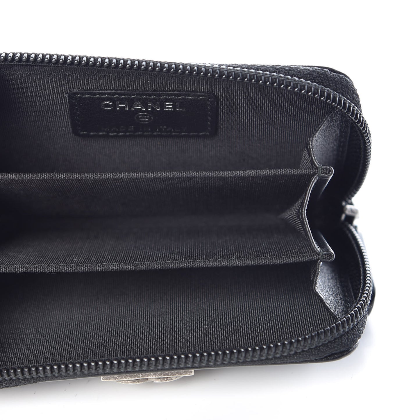 Calfskin Quilted Boy Zip Around Coin Purse Wallet Black