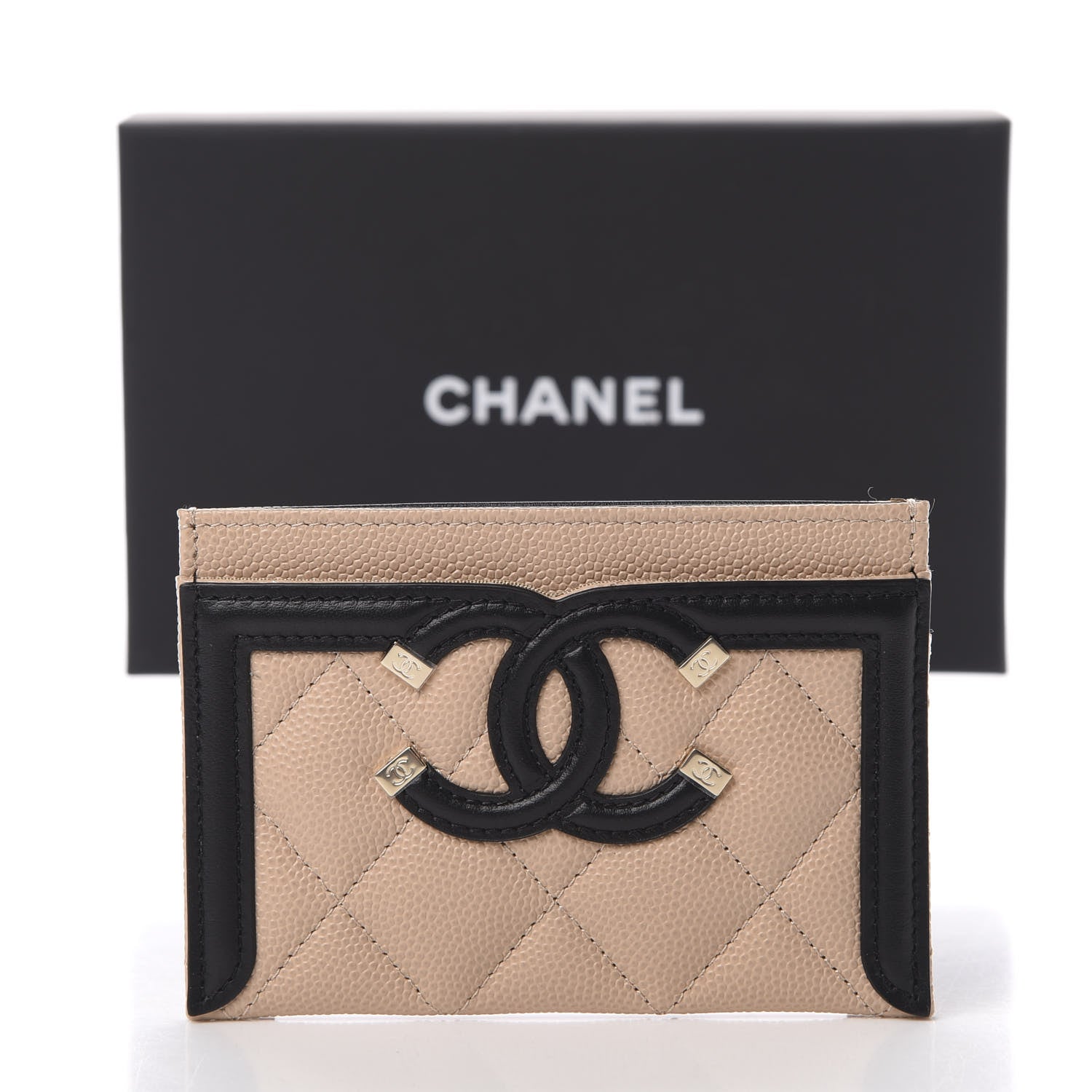 Chanel Caviar Quilted Filigree Card Holder Beige Black 11 of 11