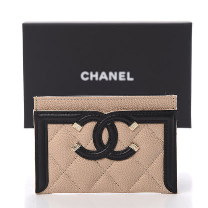 Chanel Caviar Quilted Filigree Card Holder Beige Black 11 of 11