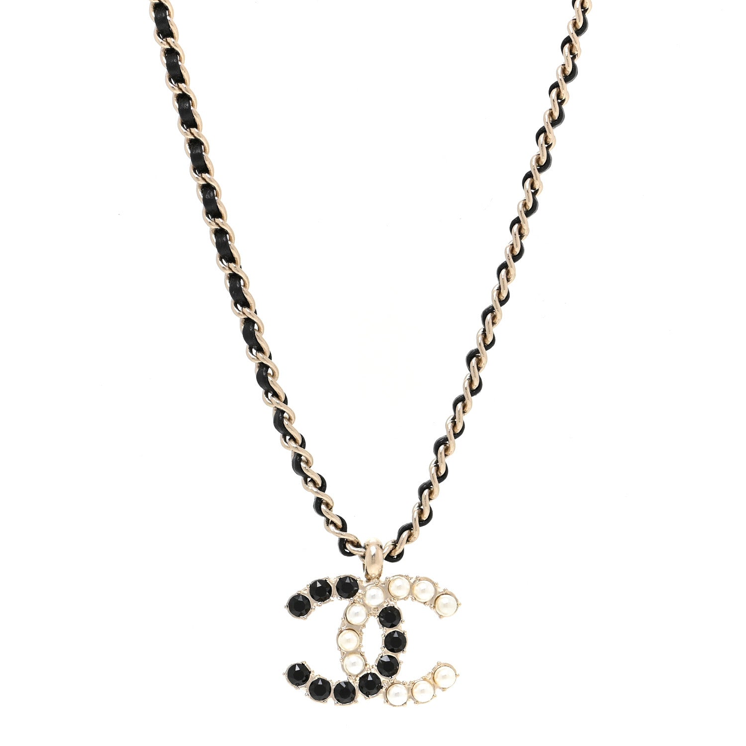 Chanel Lambskin Resin Pearl Dazzling Domino Short Necklace Gold Black 1 of 5